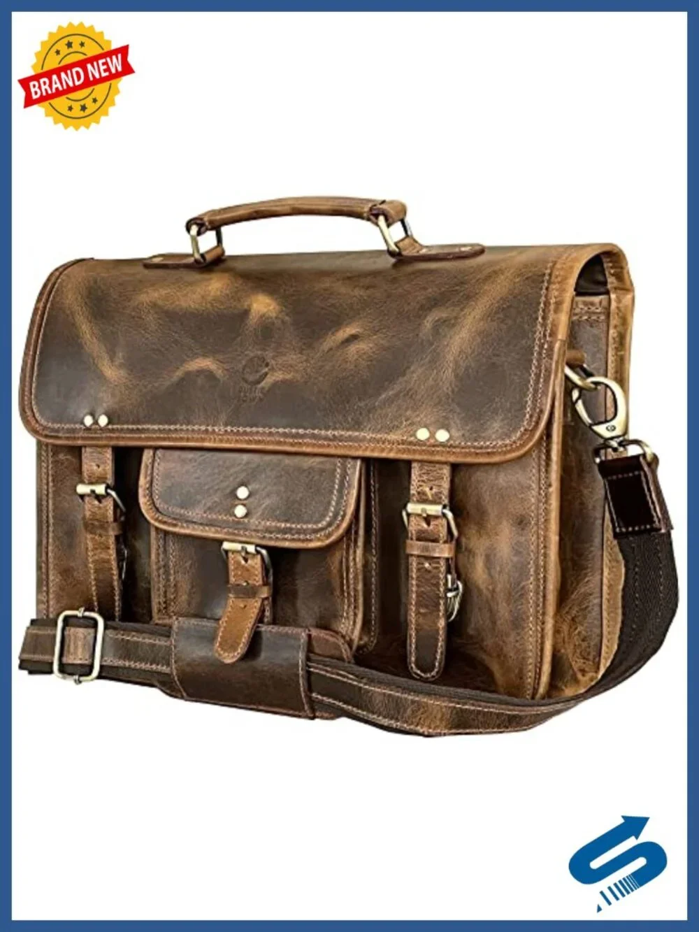 Leather Messenger Bag for Men - Full Grain Leather Briefcase Laptop Satchel